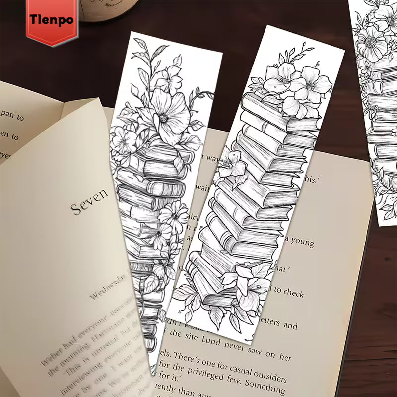 Floral Book Stack Coloring Bookmark