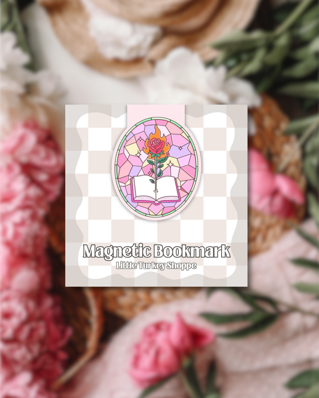 Book and Rose Stained Glass Magnetic Bookmark